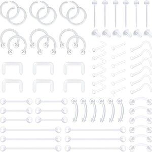 66pcs Clear Piercing Kit Retainer Flexible Lip Nose Eyebrow Nipple Tongue